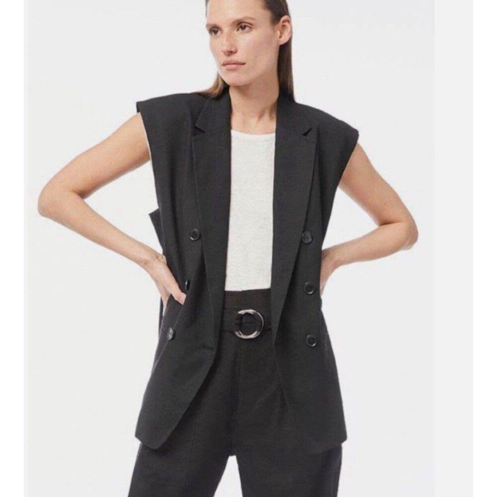 Frame Oversized Vest in Black Linen Cotton Blend size XL